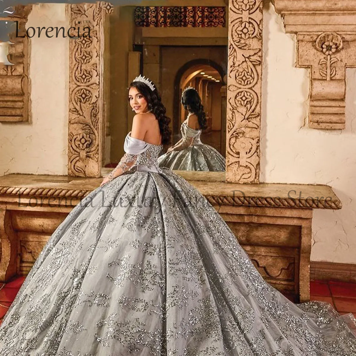 ชุดเดรสเม็กซิกัน2024 Quinceanera ชุดเดรส3D ลายดอกไม้ปักเลื่อมติดหมวกทางการ15 16ชุด