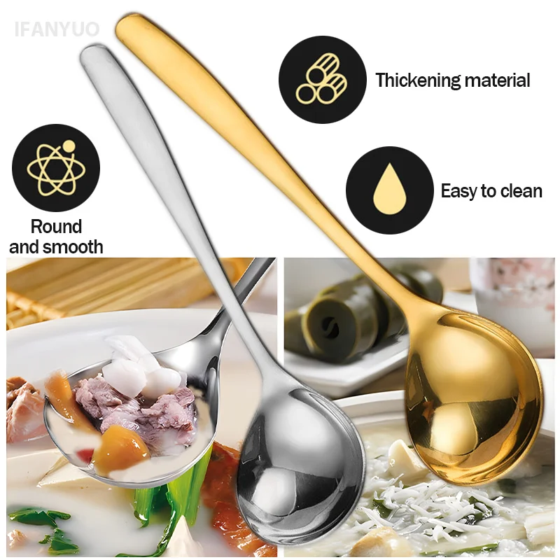 1Pc Stainless Steel Spoon Thicken Long Handle Soup Spoons for Hot Pot Scoops Colander Home Kitchen Tableware Cooking Utensils