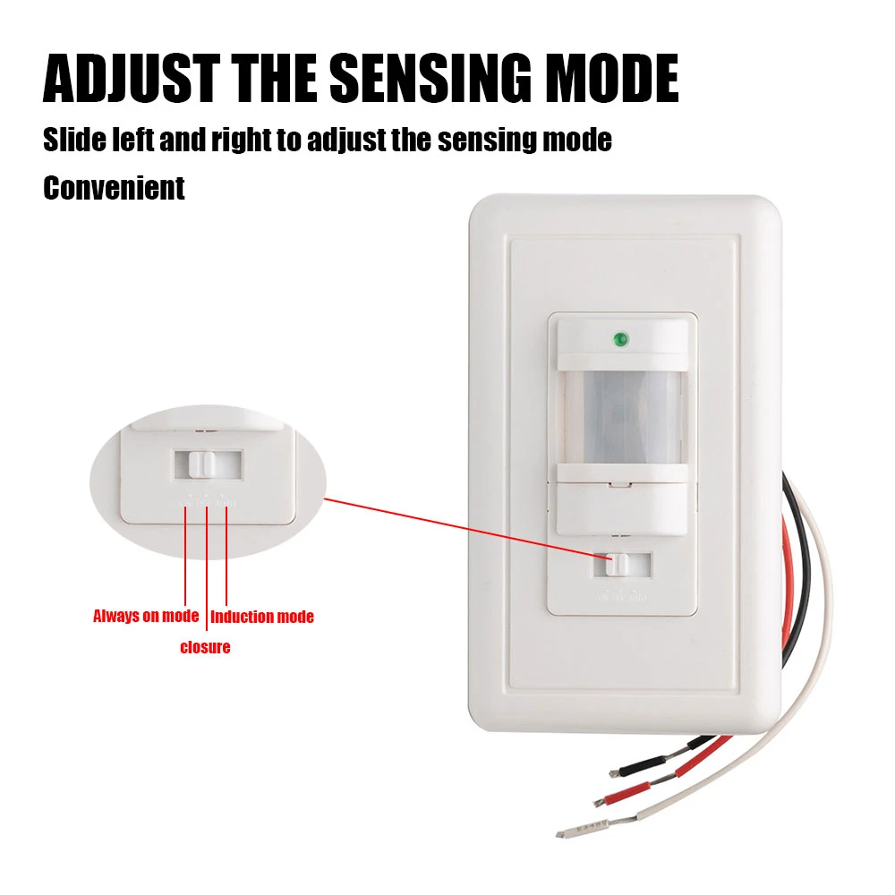 PIR Motion Sensor Switch AC 110V-240V 220V Recessed Infrared Smart Human Body Sensor Wall Switch Adjustable Delay Time