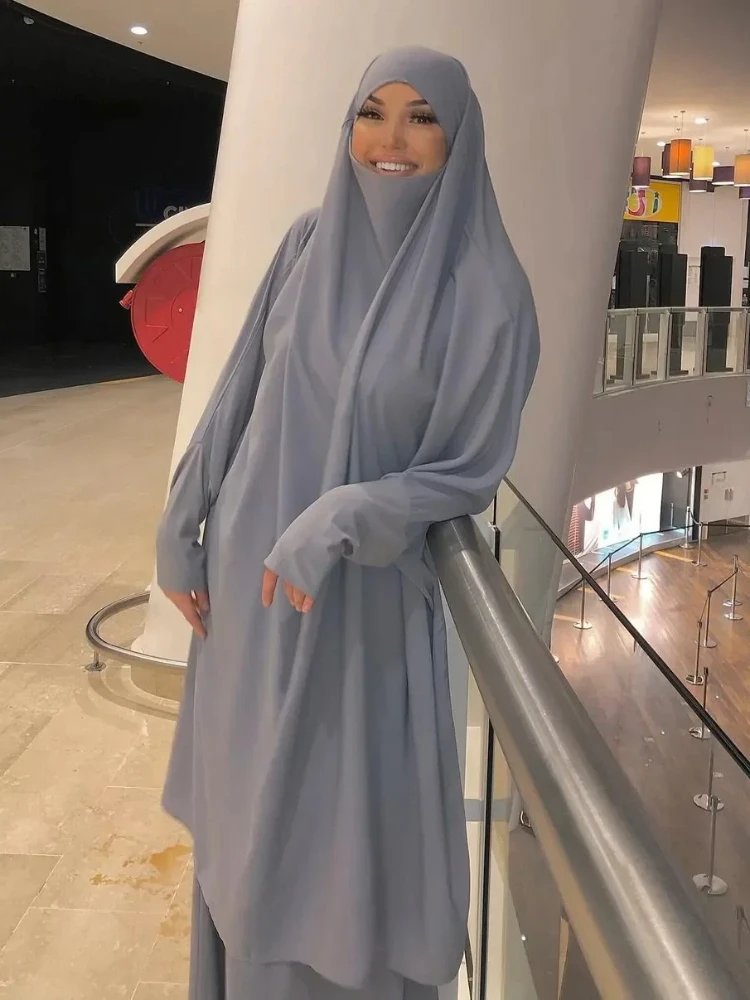 女性のためのイスラム教徒の祈りのドレス,ラマダン,eid,jilbab,abaya,kimar,Long hijab,スカート,ドバイ,islam服,niqab,djellaba,2ピースセット