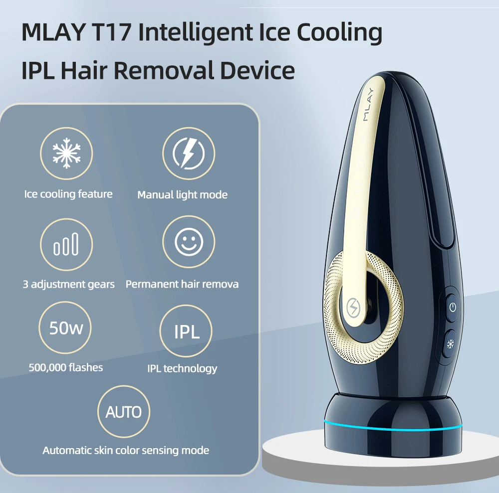 Mlay 레이저 제모 Mlay T17 IPL 제모, ICE 콜드 제모기, 9999999 플래시, 얼굴 지능형 피부색 인식