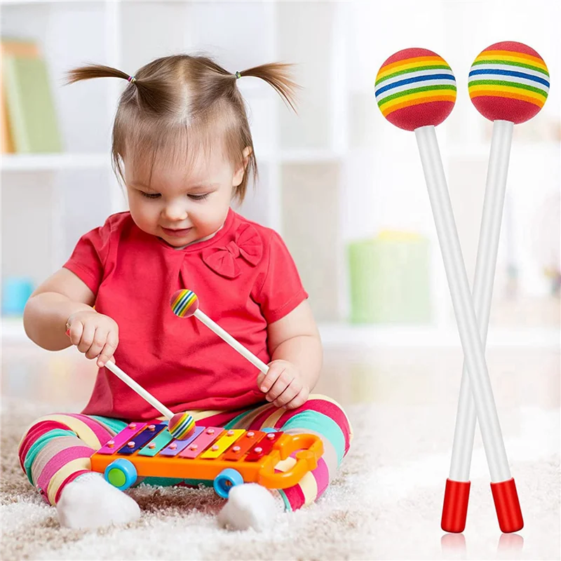 

ABKV-56 Pcs Lollipop Drum Mallet Sticks Round Rainbow Hammer Percussion Sticks Plastic Drumsticks For Kids Child Mallet