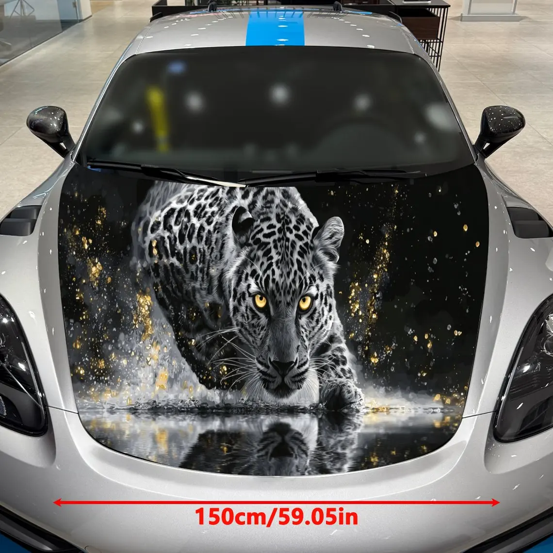 Golden - Eyed Black Domain Leopard Water Splash Streamer Car Vinyl Wrap, PVC Material Waterproof Car Hood Sticker, Self-Adhesive
