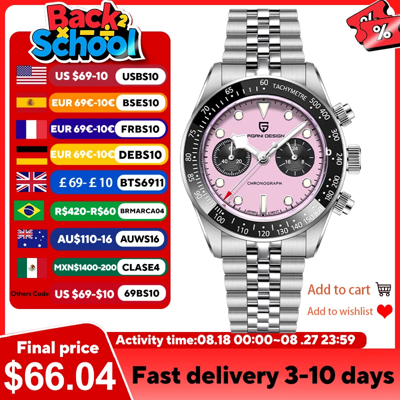 

PAGANI DESIGN Men Watches 2025 New Pink BB Panda Dial Chronograph Fashion Luxury Quartz Watch For Men VK64 Movt Waterproof Watch