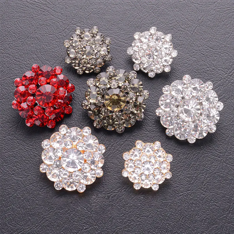 2pcs/Pack 24mm Red Full Rhinestone Metal Shank Buttons For DIY Shirts Sweater Shoes Deco Fashion Jewelry Accessories