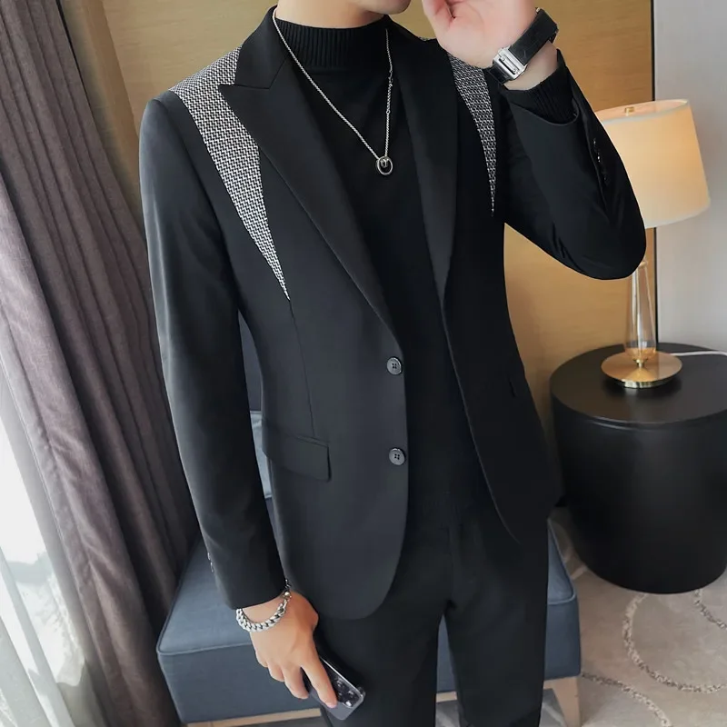 Brand Patchwork Blazer Jacket for Men Autumn Winter Lapels Business Casual Blazer Masculino Social Wedding Banquet Dress Coats