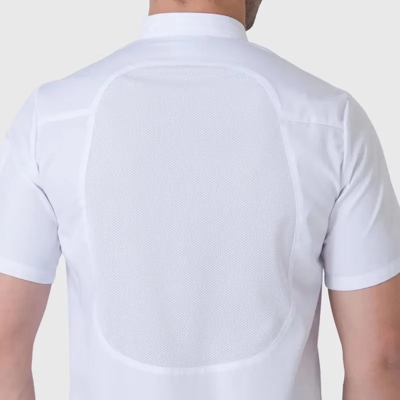 Uniforme de Chef de manga corta para verano, camisa de Chef de red transpirable, uniforme blanco de Chef fresco de malla especial, ropa de trabajo barata para camarero 2023