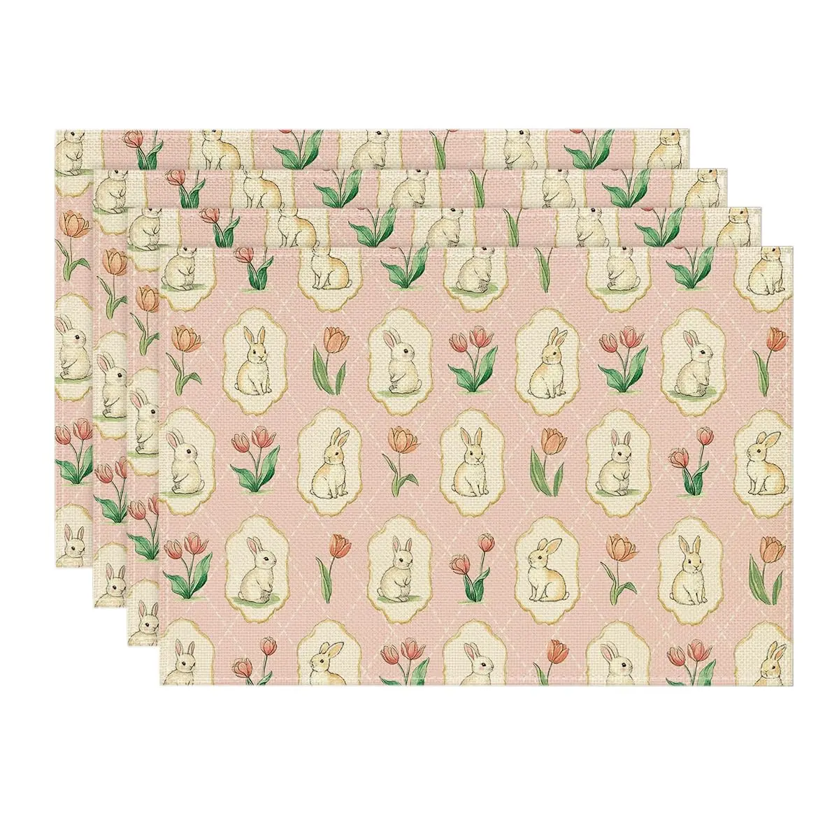 Polka Dot Pink Gingham Bunny Tulip Oster-Tischset-Set (2/4/6 Stück) |   Frühlings-Tischsets für Outdoor, Home Party, Küche