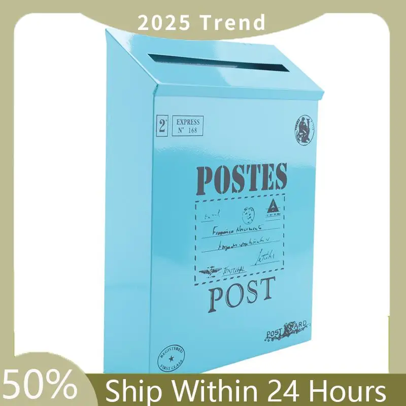 A75X Top 2X Mailbox Vintage Wall Mount Mailbox Post Letter Box For Outside Antique Metal Mailbox Rust Resistant Mail Holder Blue