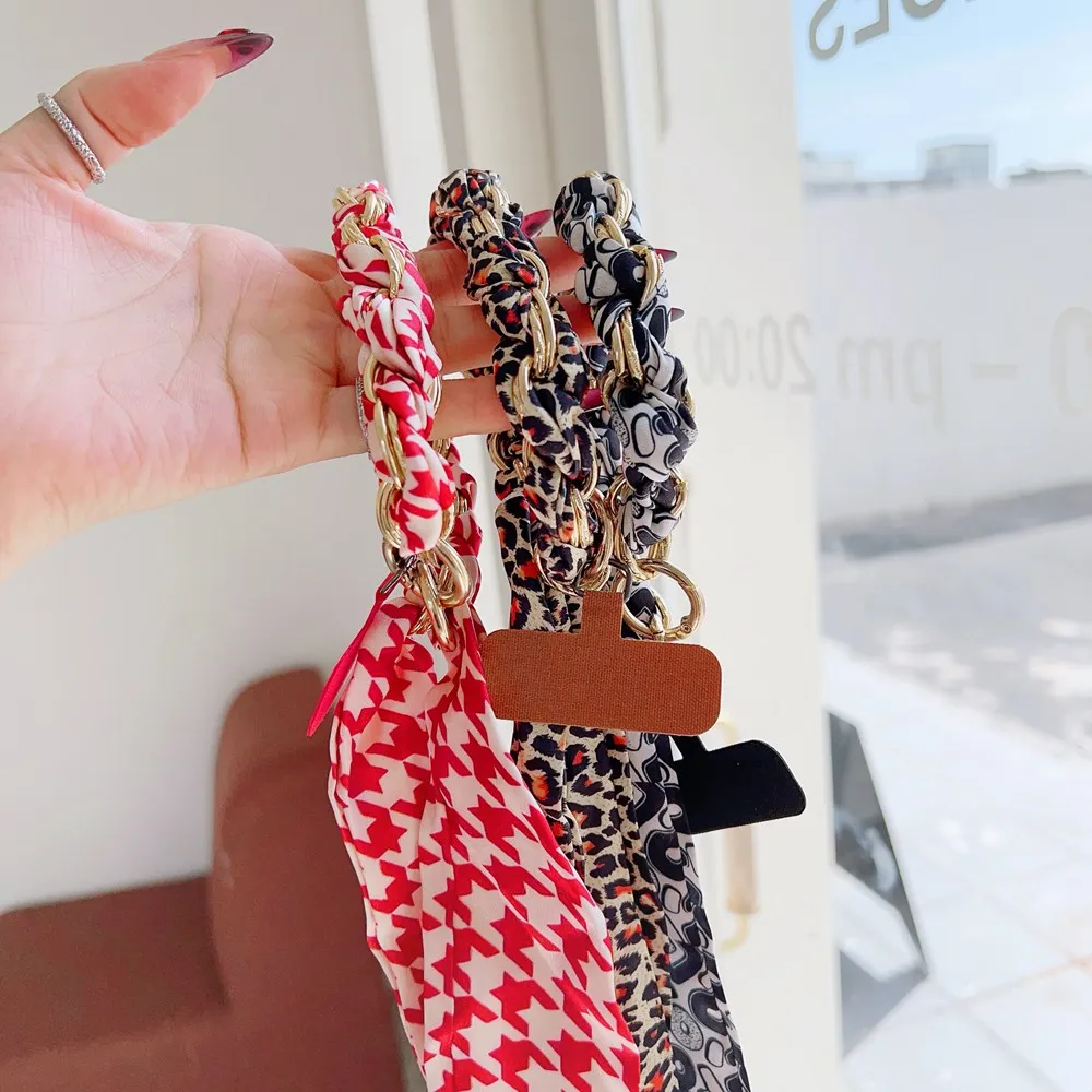 Modisches Seidenschal-Telefon-Lanyard mit abnehmbarem Handschlaufe, Seidenseil, Schlüsselanhänger, Ring, Kordel, Patch, Telefonhalter, Hängekette