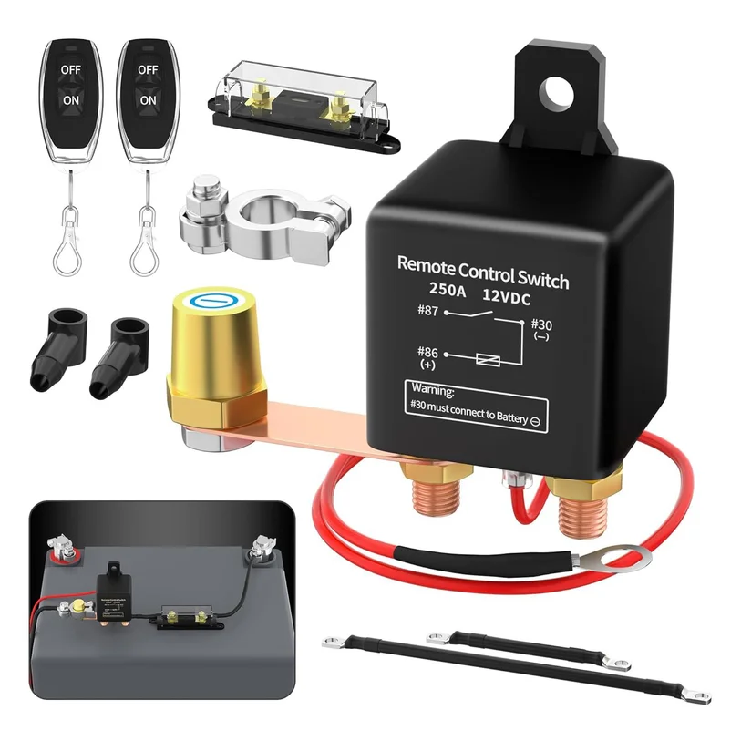 

Battery Switch Relay 12V Remote Car Control Battery Disconnect Cut Off Isolator Anti-Theft with Dual Remote Control Switch Relay