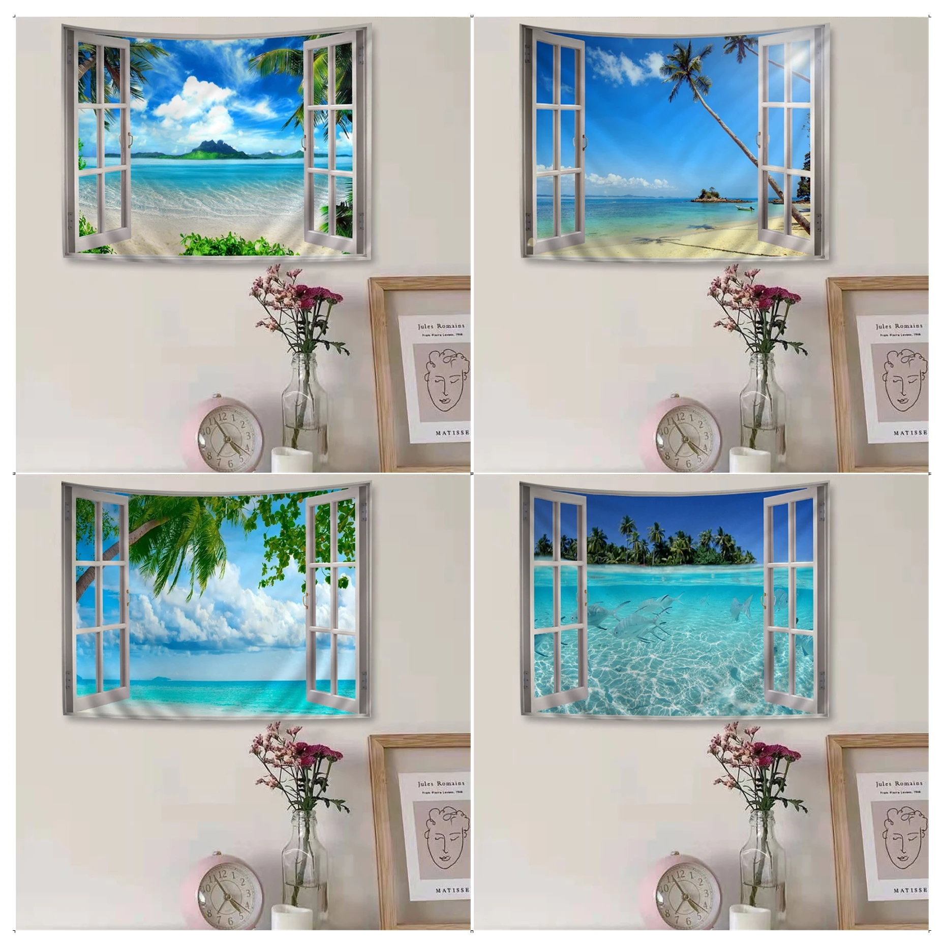 

Beach Outside The Window Tapestry Art Printing Japanese Wall Tapestry Anime Home Decor