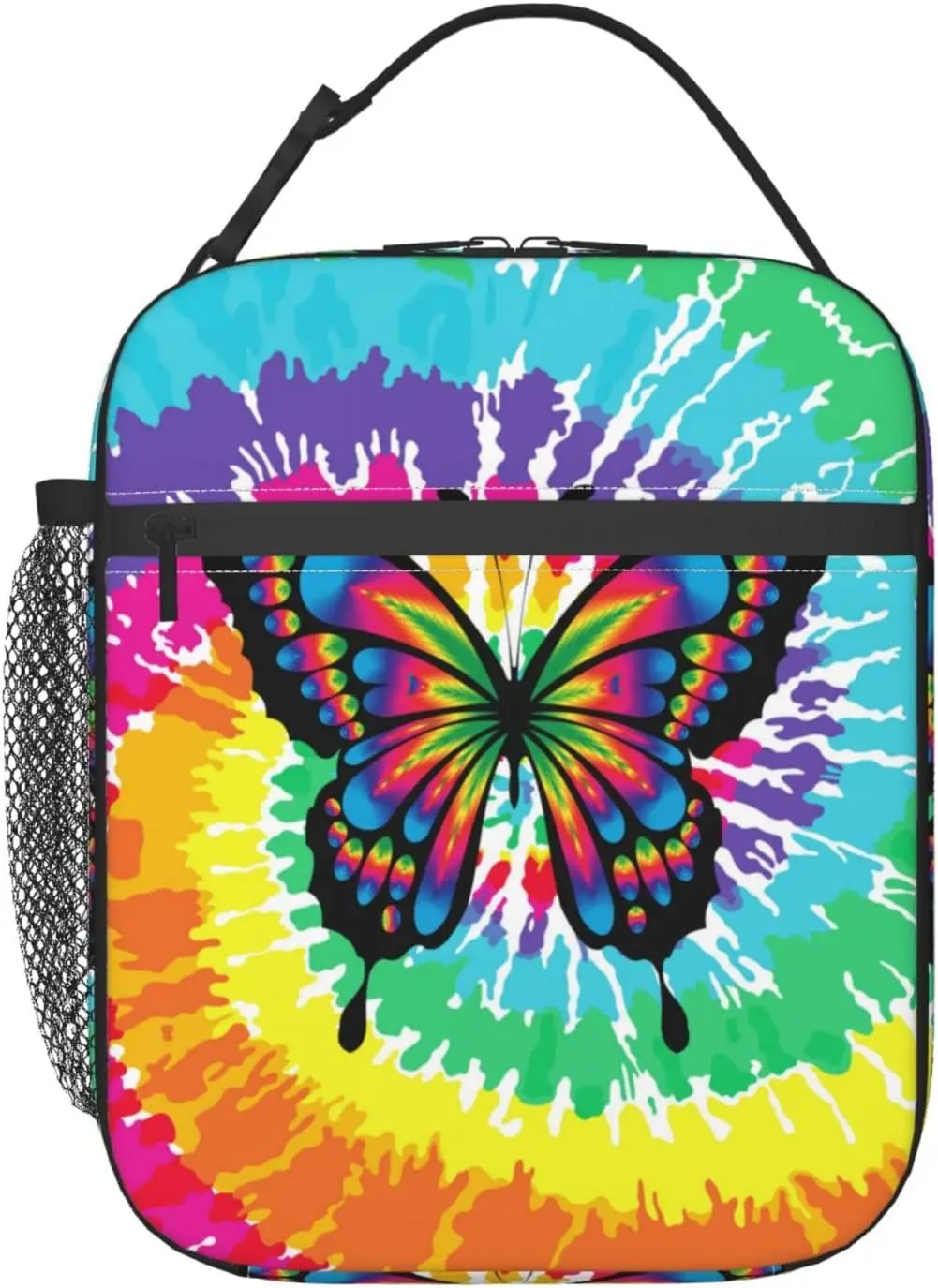 

Lunch Bag for Women Work,Insulated Lunch Box Tie Dye Colors Purple Butterfly Lunch Tote Bag,Wide-Open Tote Spiral