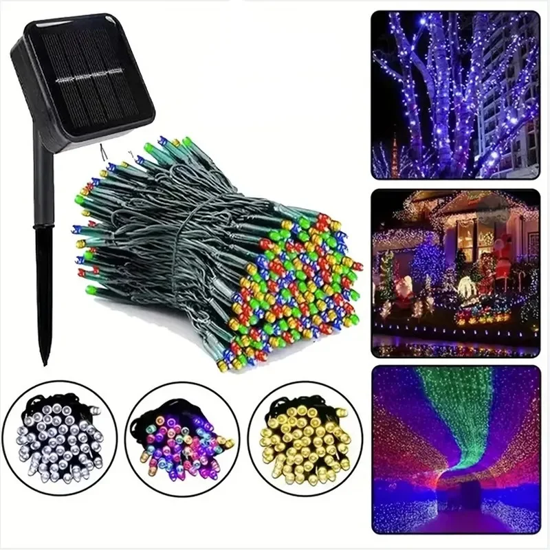 

Светодиодная гирлянда-сосулька на солнечных батареях, 20-200 светодиодов, для улицы, сада, декора на свадьбу, вечеринку, Рамадан, домашнего декора, День святого Валентина 2026