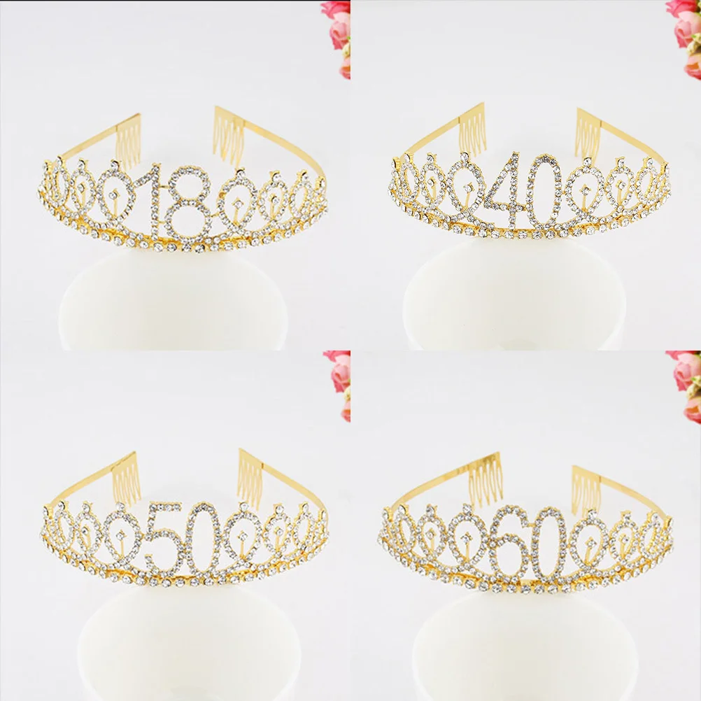 

1Pcs Birthday Crown Rhinestone Alloy Decorative Hair Comb Golden Number Crown for Party Engagement Glamorous Sparkle Accessory