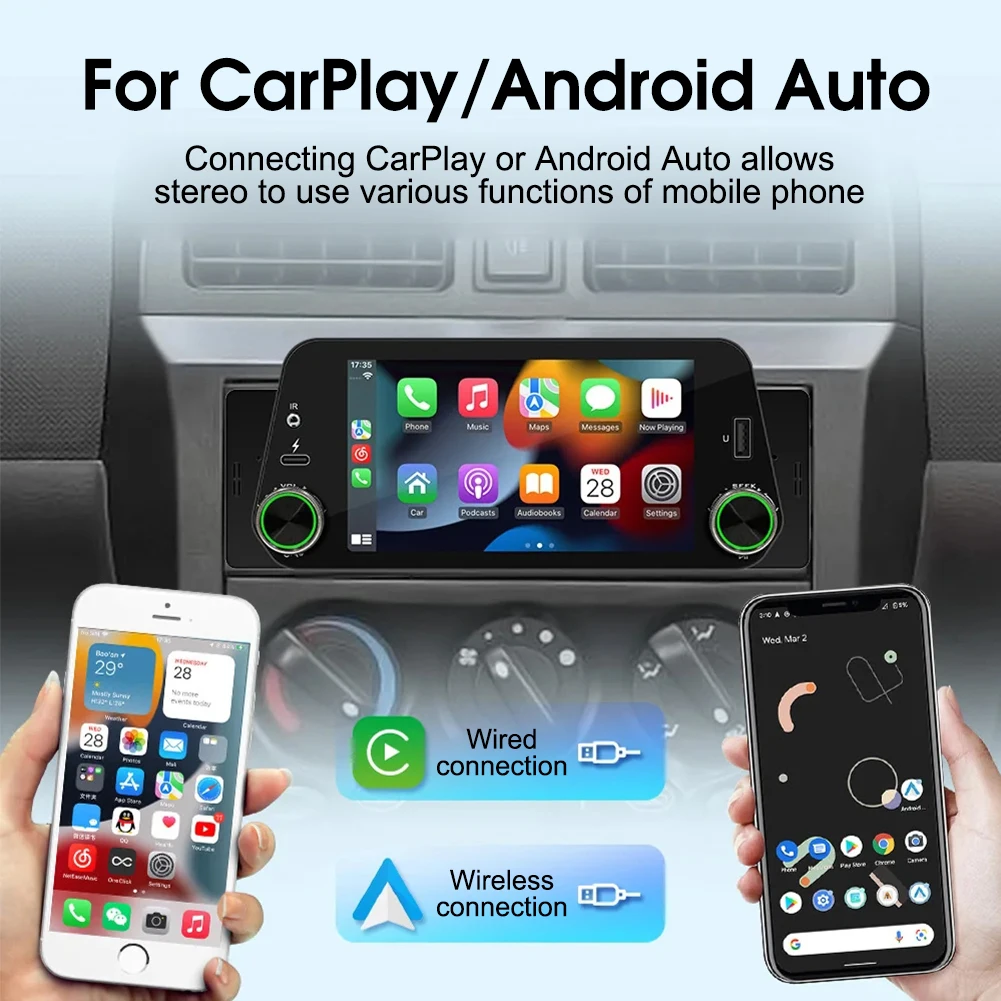 

Car Multimedia Player Wireless CarPlay Android Car Radio 5inch Touch Screen Bluetooth Handsfree Call USB Mirrorlink Audio System