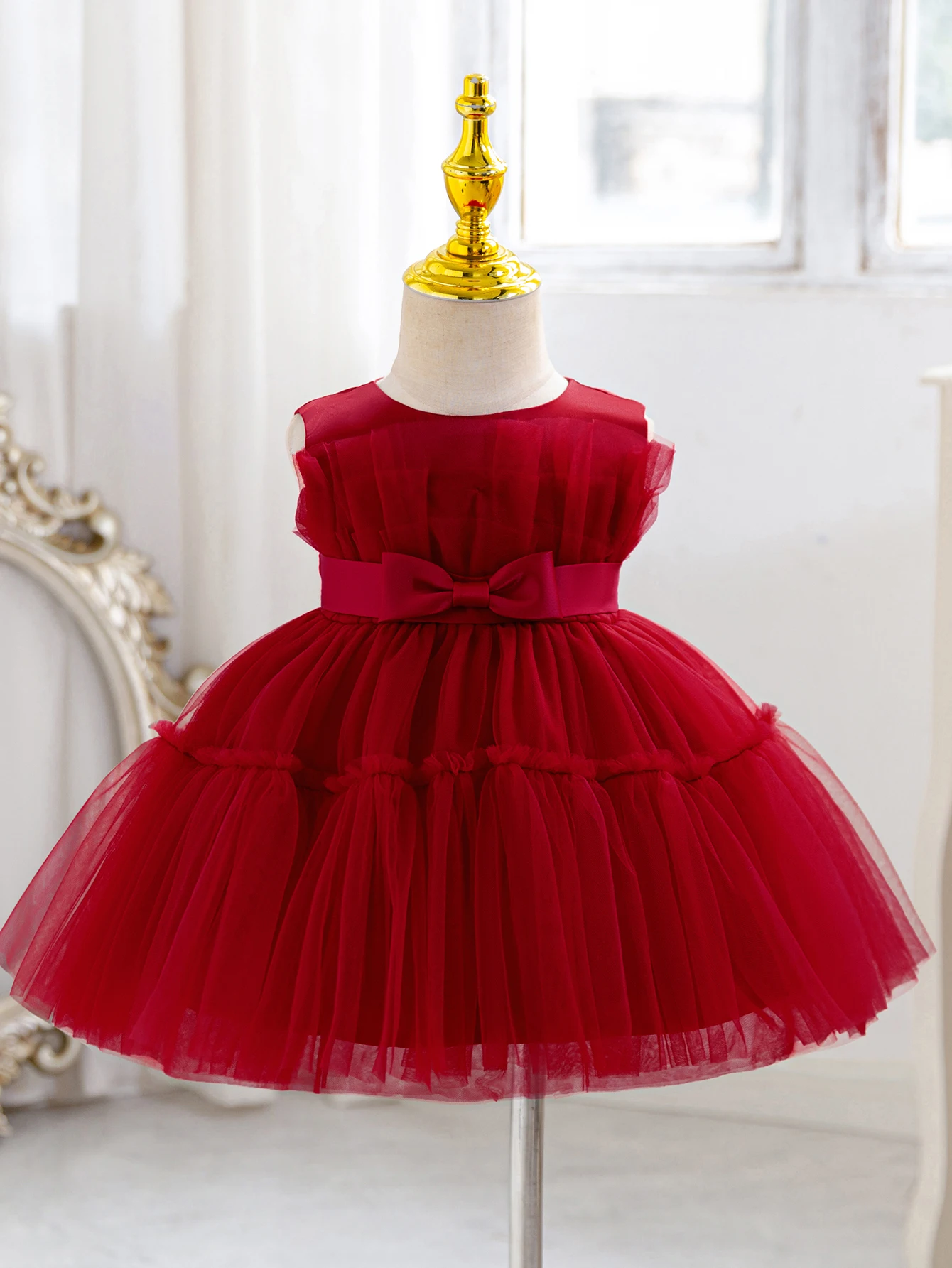 

Baby Girl Red Dress Fluffy Mesh Dress Birthday Party Holiday Baby Elegant Cute Dress