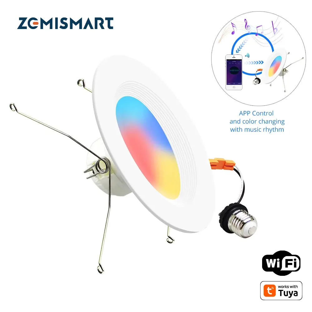 Zemismart Smart WiFi Downlight Work with Tuya Alexa Google Home Dimmable 6 Inch Ceiling Recessed Light RGBCW Color Changing Lamp