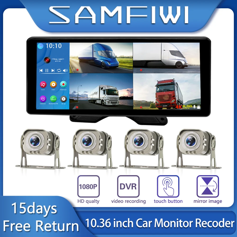 

10.36 inch IPS Touch Split Screen AHD 4CH Car Monitor Bluetooth Mobile Phone Cast with Parking Video Recorder