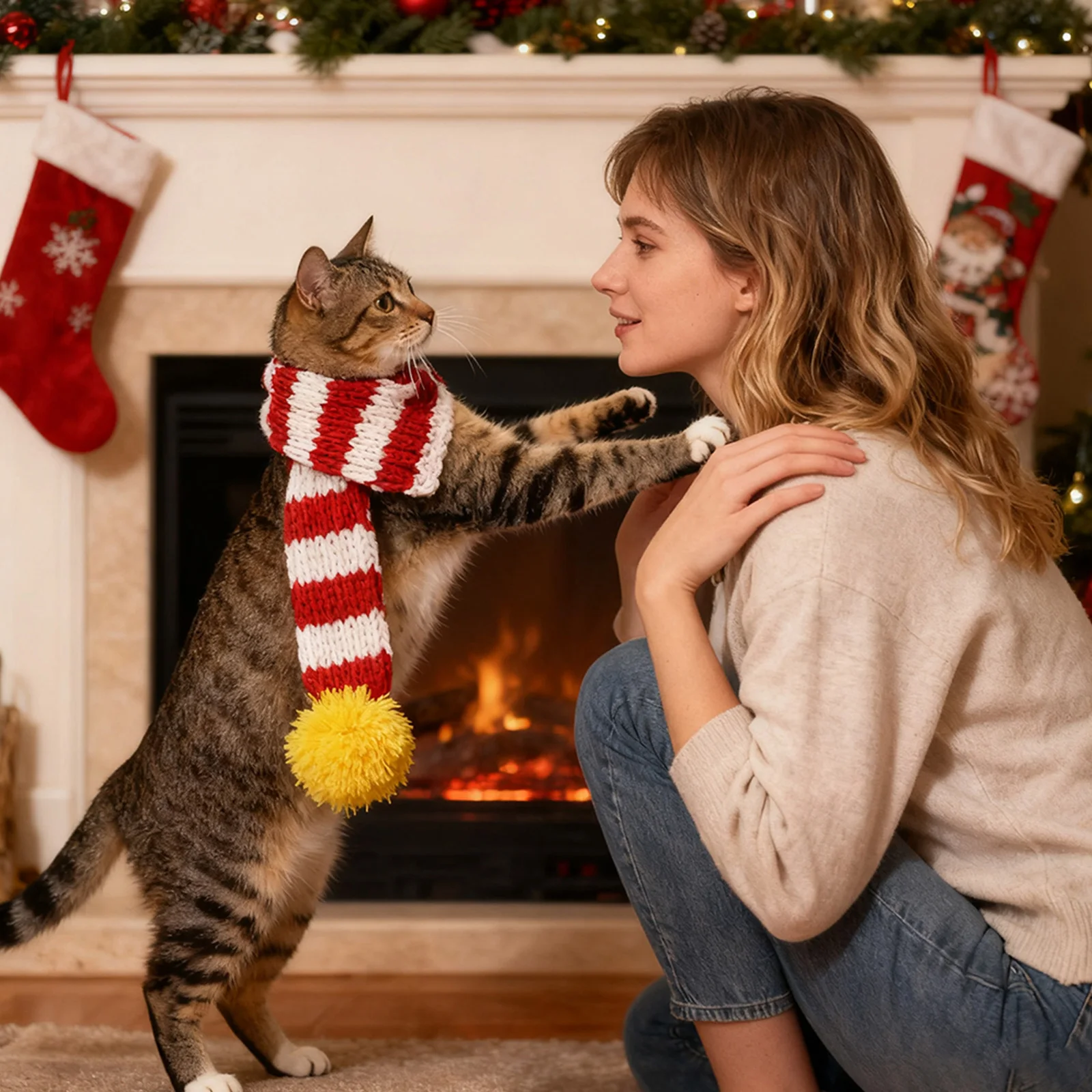 Bufanda de punto a rayas para mascotas, franjas de colores, decoración para fiesta de Feliz Navidad, accesorios de ropa para mascotas, Navidad