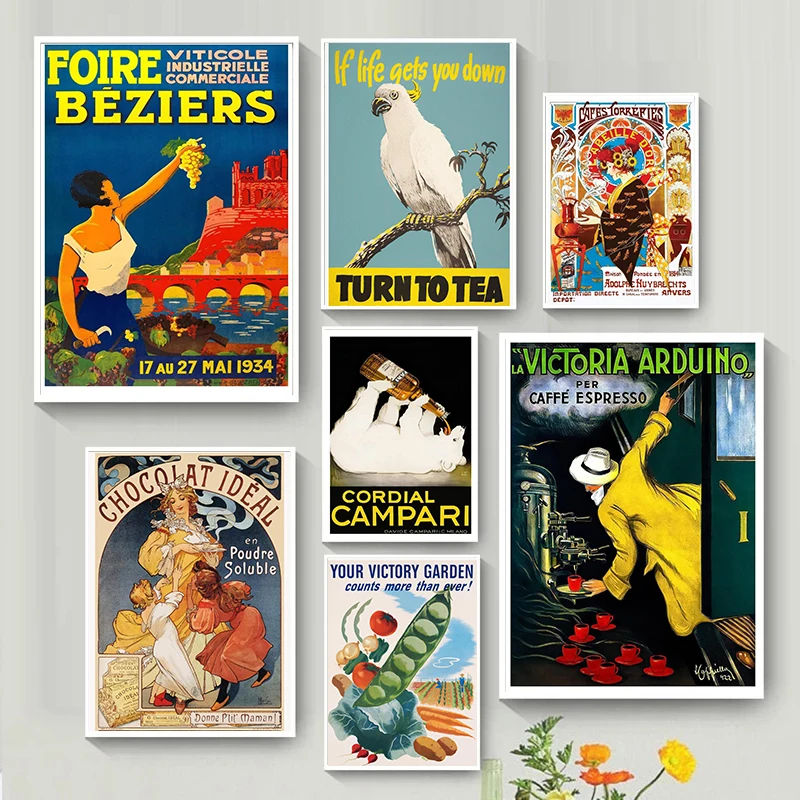 Art Nouveau Style French Retro Food Advertisement Poster Canvas Printing Restaurant Hotel Caf é Bar Wall Decoration Frameless