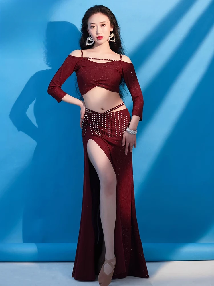 Conjunto de traje de danza del vientre para mujer, traje de actuación de danza Oriental para otoño e invierno