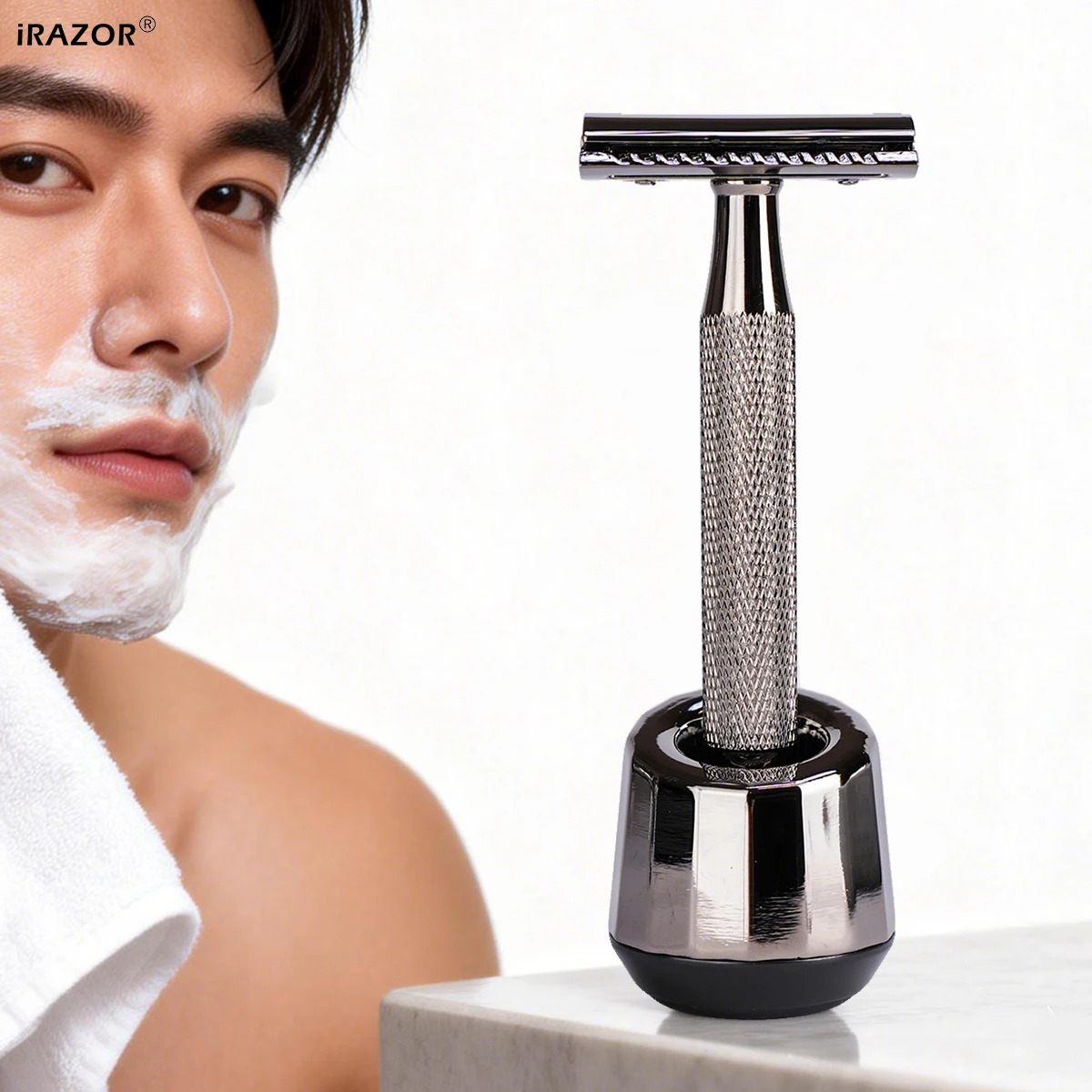 iRAZOR Classic Double Edge Safety Razor Kit for Men-Beard and Hair Removal Shaving Kit with Stand Holder-Valentine Holiday Gift
