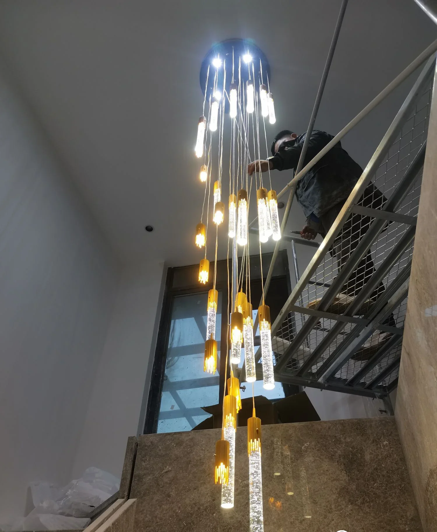2025 LED Crystal  for Hotels Adjustable Height Staircase Lighting with Square and Oval Shapes