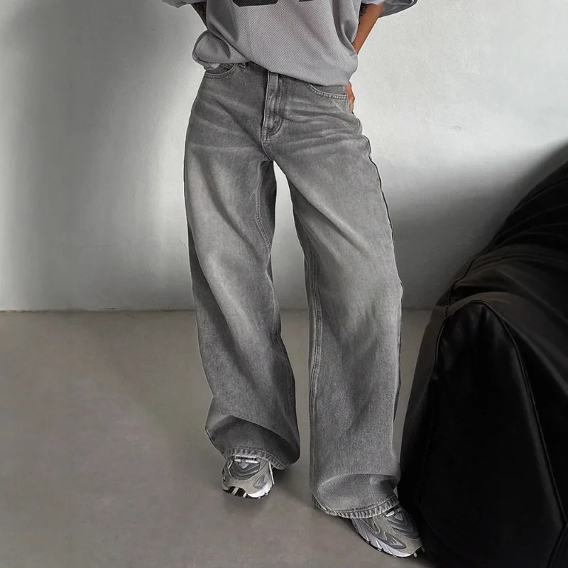 Women Loose Straight Wide Leg Jeans 2026 Vintage High Waist Long Drape Casual Spring Autumn Trousers