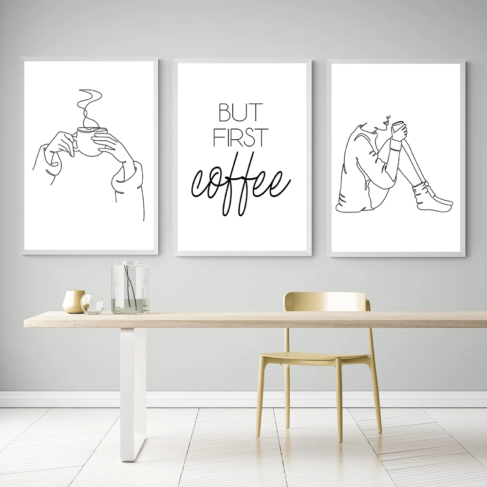 Modular Pictures Nordic Style Print Poster Line Cup Coffee Shop Wall Art Canvas Painting For Kitchen Coffee Bar Minimalist Decor