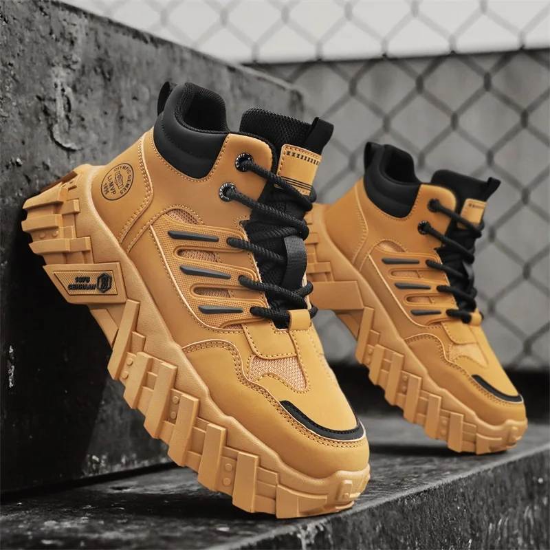 بلون أربعة مواسم كبيرة الحجم منتصف أعلى المضادة للانزلاق ومقاومة للاهتراء عالية الجودة جلد الرجال أحذية العمل الرياضية غير رسمية #2