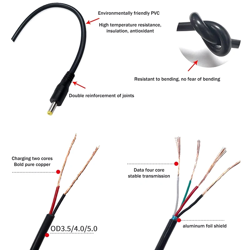 100cm USB Charging Cable, DC 4.0mm Plug, DC4017, 5V2A