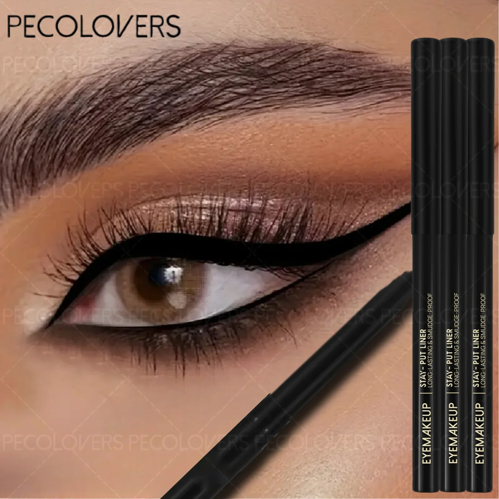 3 قطعة قلم كحل جل أسود غير لامع مقاوم للماء يدوم طويلاً سريع الجفاف مقاوم للعرق ومقاوم للتلطخ قلم تحديد عيون طبيعي مكياج جل