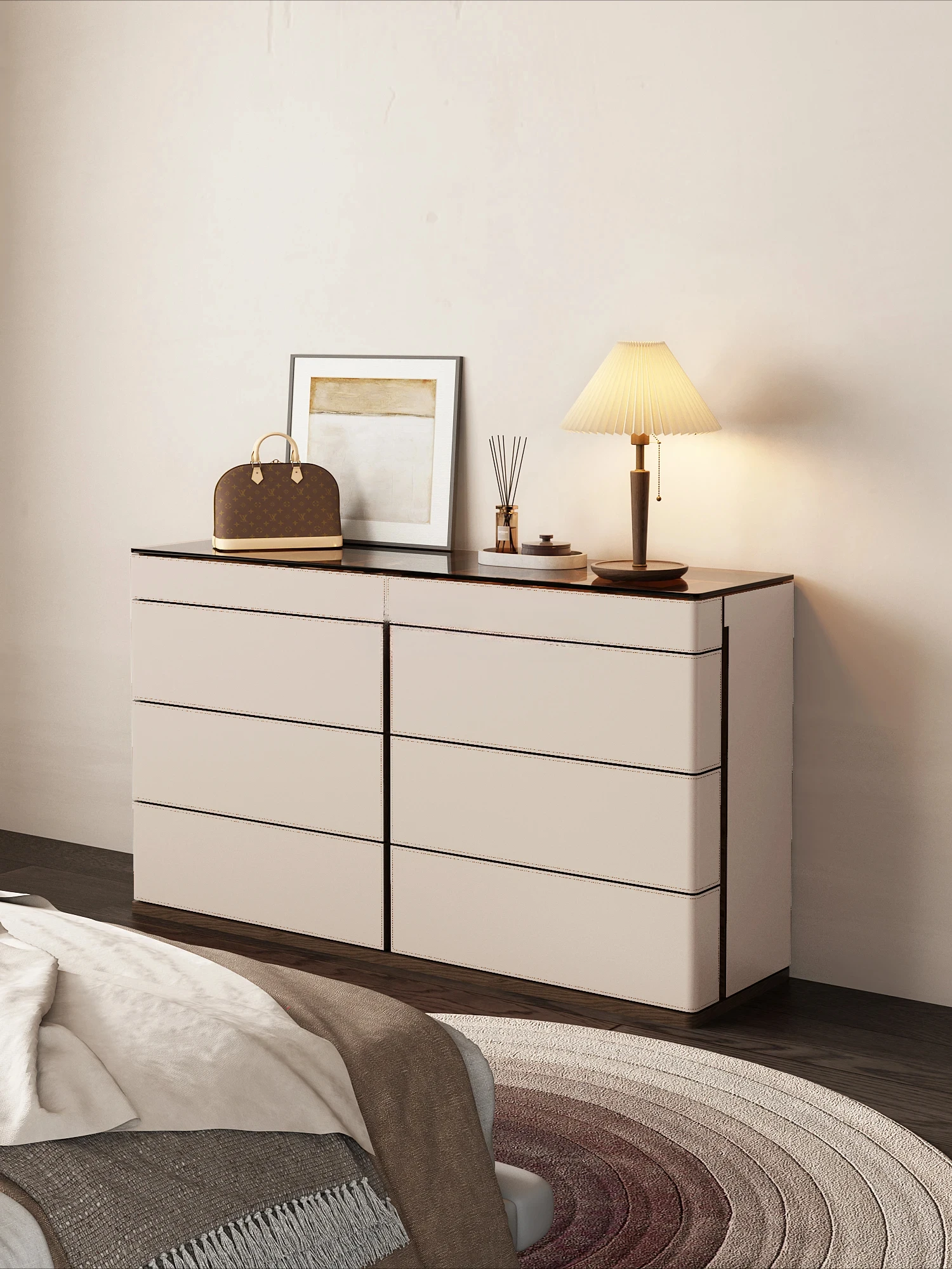 

Italian minimalist solid wood chest modern minimalist midisland wall storage cabinet