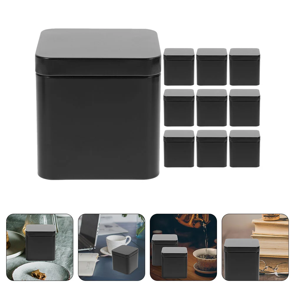 Tinplate Small Square Portable Metal Can Set 10pcs (black) Tea Jar Loose Tins Cookie Containers for Gift Giving