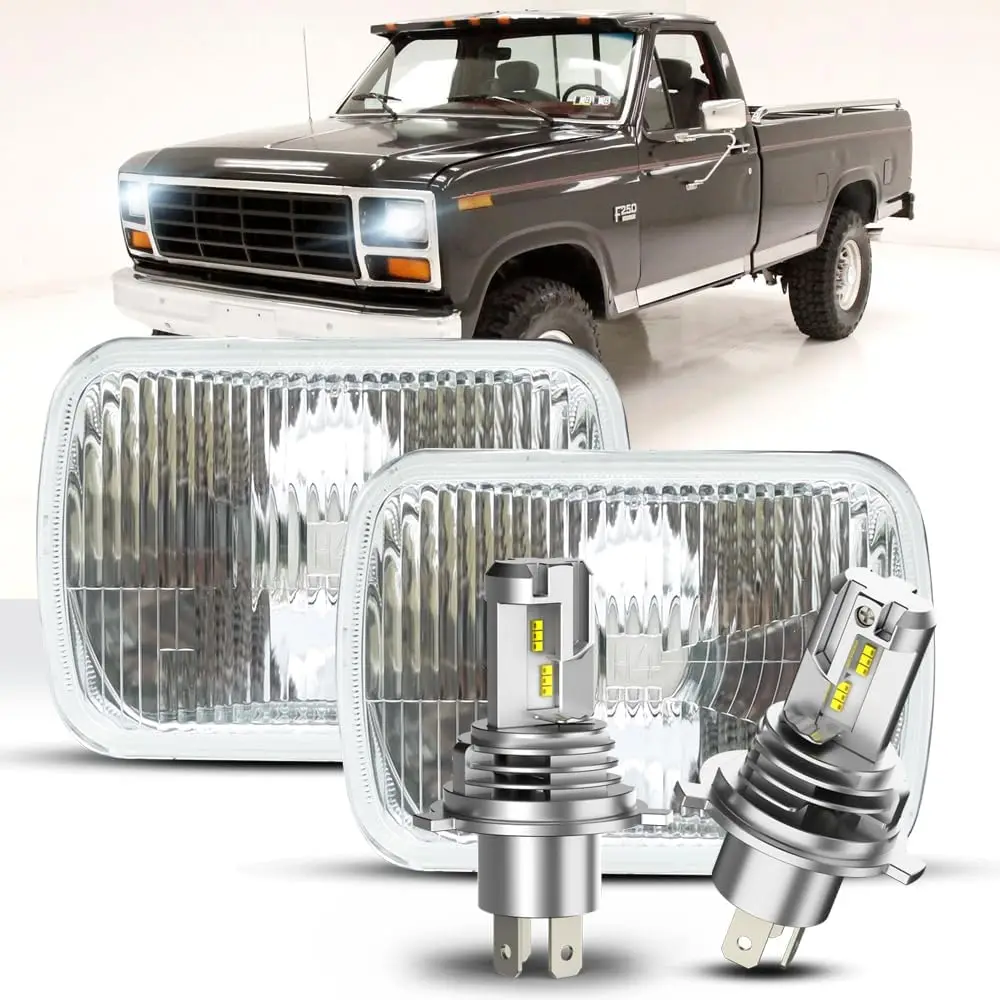 LED Headlights 7x6 Inch H6054 5x7 Square Glass Lens Housing, H4 High/Low Sealed Beam, Compatible with 1978-1986 F150 F250 F350 T