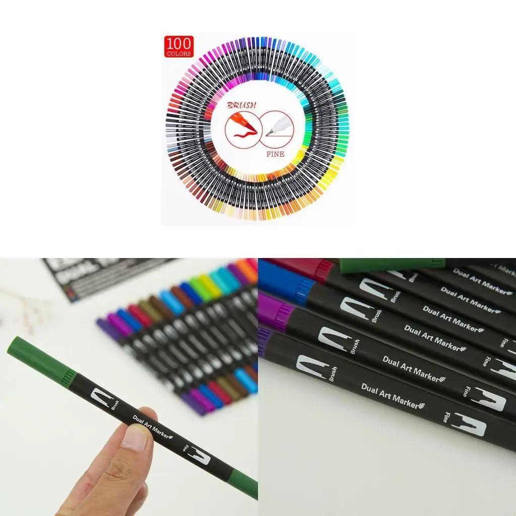 

M5TB 100 Colors Marker Pens Colorful Dual-tip Brush Pens for Student Kid Scrapbooking Coloring Card Making DIY Planner Diary
