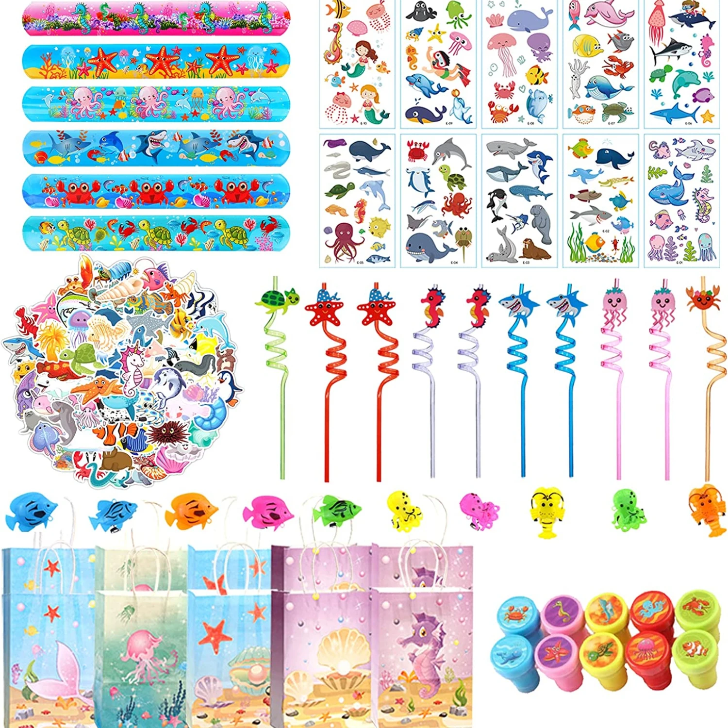 Sursurprise-Under The Sea Party Favors for Kids, Birthday Ocean Marine Theme, Sea Animal Toy Sticker, Pat Circle Decorations