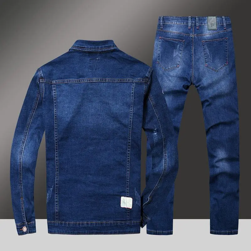 2023 wiosną i jesienią kolor kontrast Denim garnitur męska Trend koreańskie wydanie Slim Fit w stylu Casual, dostojna kurtka haftowana spodnie
