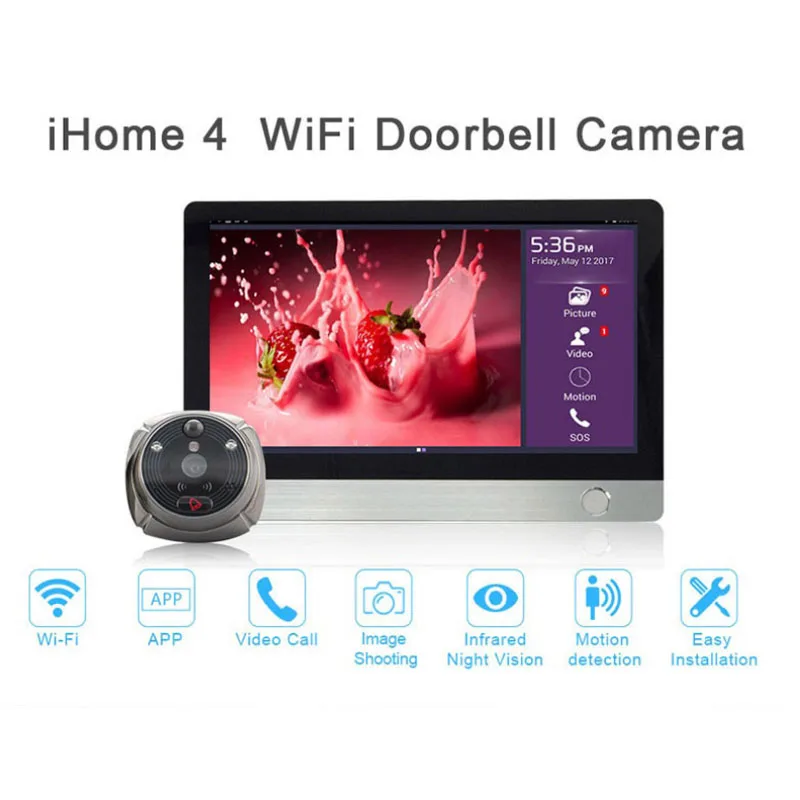 Rollup Ihome4 Smart Home Intercom Türspion Guckloch Drahtlose Video-IP-Kamera Auge WIFI Visuelle Türklingel Fernüberwachung