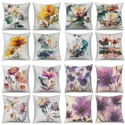 Farmhouse Home Sofa Car Decor Throw Pillow Cover Watercolor Floral Cushion  Peony Lotus Printed