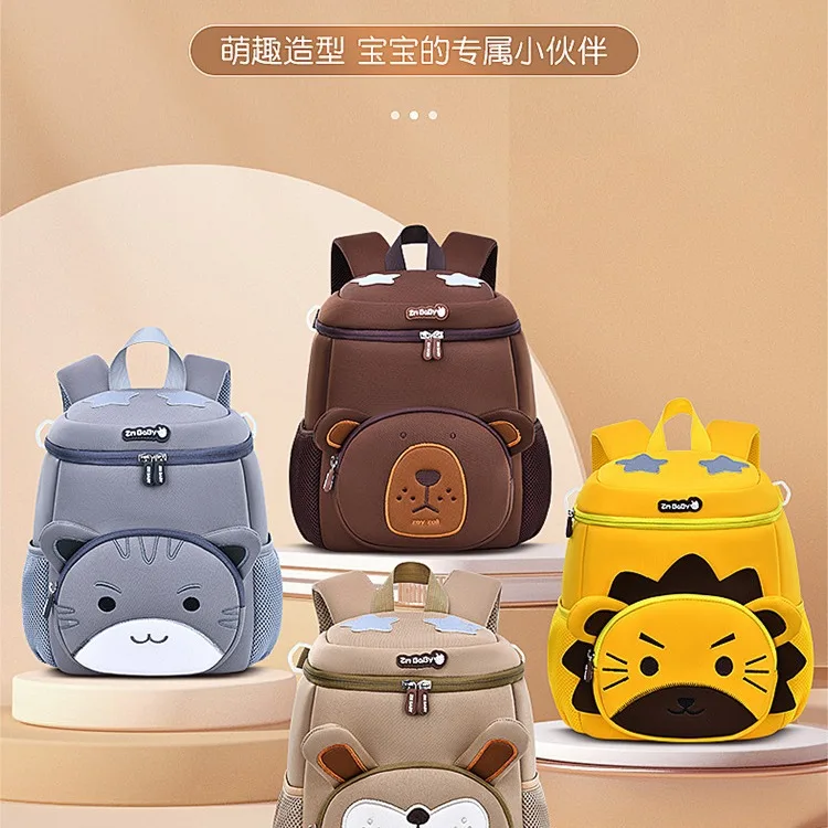 Cartoon Animals School Bag for Girls Kids Waterproof Spine Protection Bucket Backpack Ultra-light Kindergarten Children Bookbag