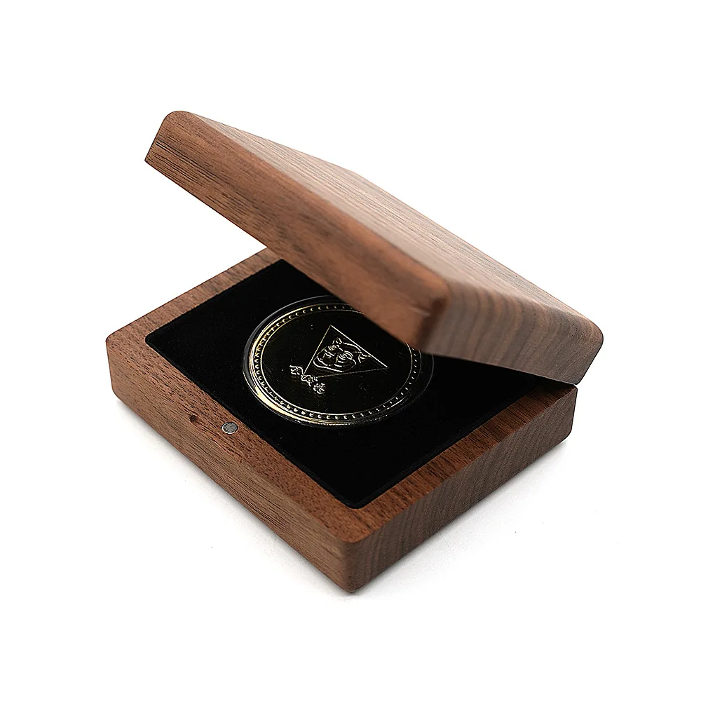 Picture 4: Black Walnut Solid Wood Commemorative Coin Badge Box Brooch Organization Coin Badge Packaging Wooden Box