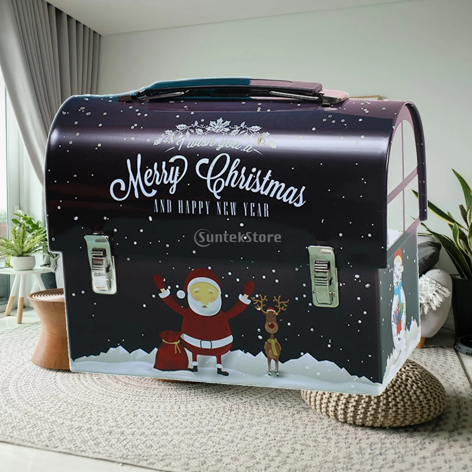 Iron Art Organizer Case Christmas Candy Storage Box Waterproof Tinplate Container for Underbed Shelf Holiday Gift Wrap Supplies
