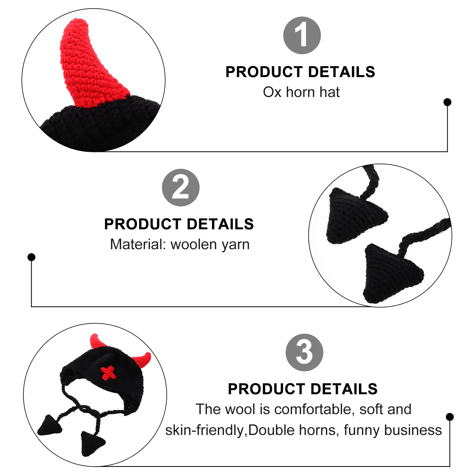 

1Pcs Warm Wool Knitted Halloween Hat Horns Winter Beanie Prank Cap Costume Party Accessory Halloween Knitted Hat