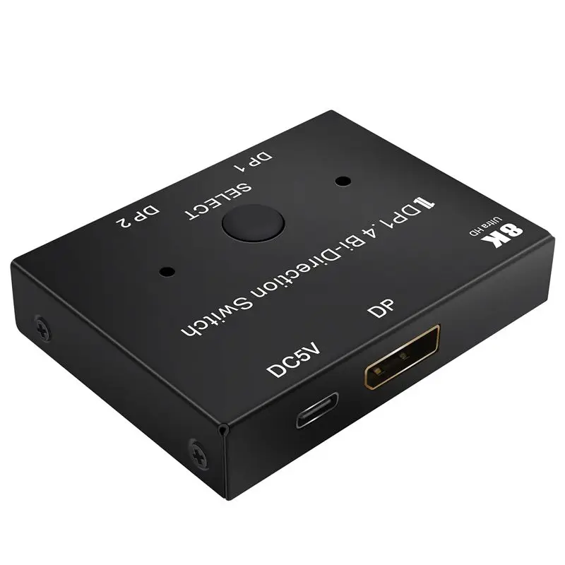 Displayport Switch Ultra HD 8K Bi-Directional DP 1.4 Switcher Splitter 2 In 1 Out 1 In 2 Out Supports 4K@120Hz 8K@60Hz