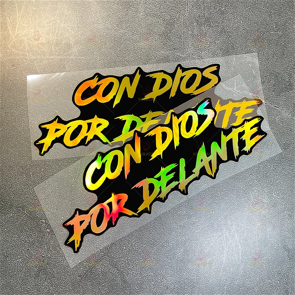 

Gold CON DIOS POR DELANTE Car Stickers for Car Windows Motorcycle Fairings Fuel Tanks Scooters Universal Waterproof Vinyl Decals