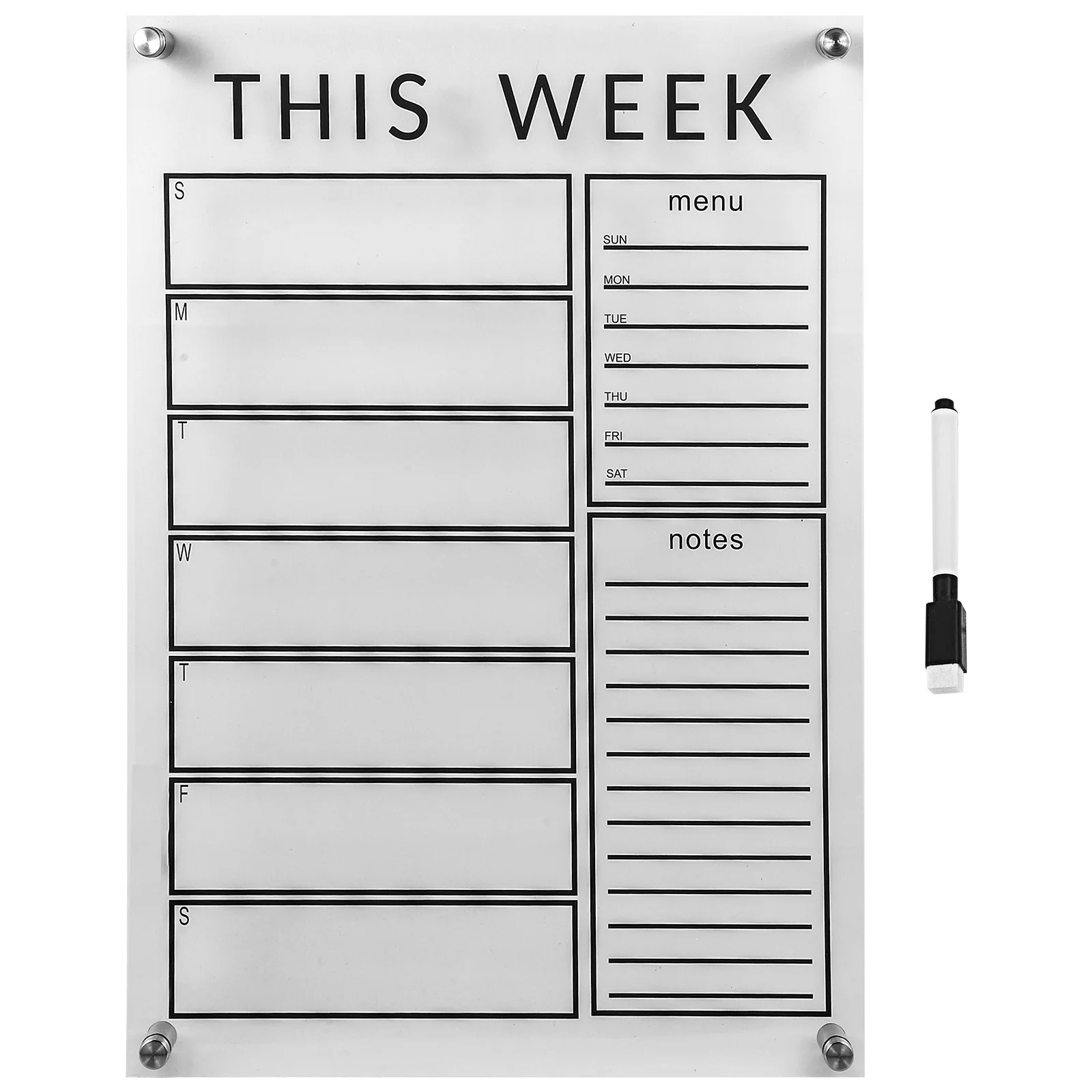 مجموعة واحدة من لوحة مذكرة التخطيط الأسبوعي القابلة للمسح، لوحة رسائل شفافة من الأكريليك البسيط لعرض التذكير الأسبوعي للمكتب والمدرسة