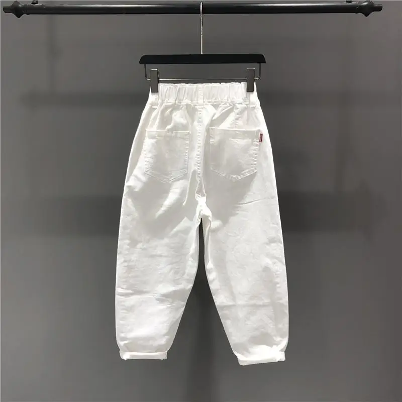 

High Waist Elastic Casual Denim Dad Pants Women Loose Nine Points Harlan Pants Loose Fit Spring Autumn Small Size Jeans