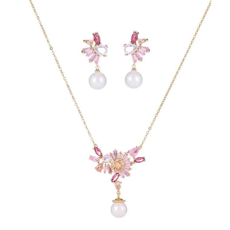 Романтические серьги-колье с розовым цветком вишни, женские легкие роскошные и универсальные украшения-цепочки на ключицу